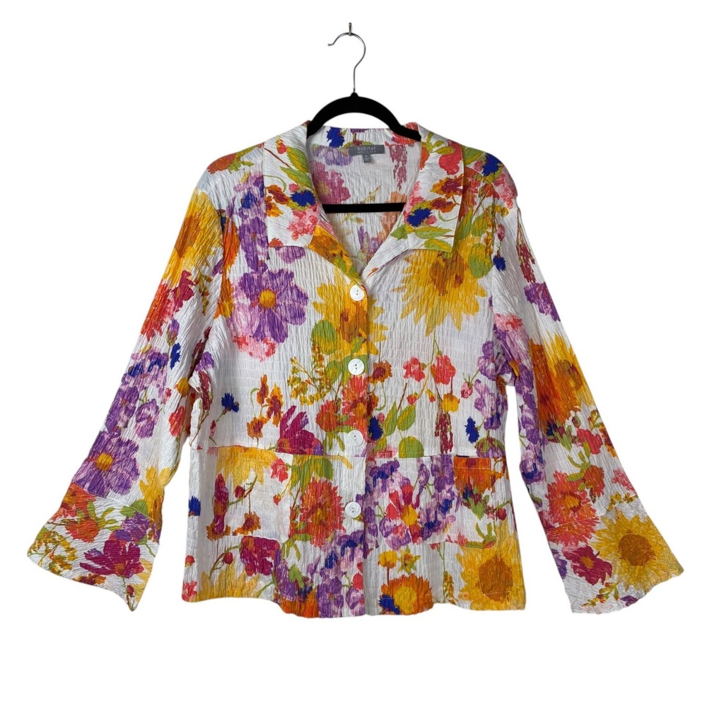 Habitat Sunflower Flounce Jacket Size XL Floral Lagenlook Artsy Boho